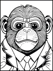 Business Chimp Portrait: A shrewd, sophisticated chimp, attired in a formal suit and tie, embodies the wit and drive. It's the perfect symbol of an intelligent ape.