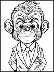 Sophisticated Chimp in Suit: A stylized illustration of a chimpanzee dressed in a suit and tie, exuding an air of confidence and sophistication.  The chimp has a smirk on its face.