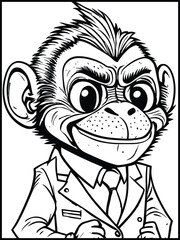 Dapper Monkey Illustration: A meticulously crafted, monochrome illustration showcasing a charming monkey in a tailored suit, exuding confidence with a captivating grin.