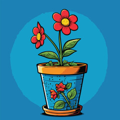 comic book style flower pot illustration for planting plants