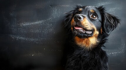 Friendly dog drawn on a blackboard with chalk