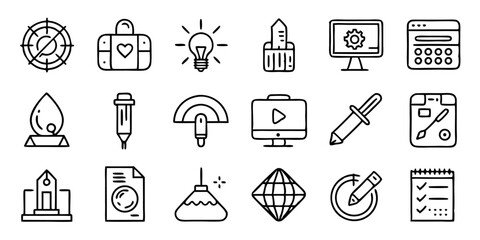 High quality graphic design line icons set for professional use in branding and web projects