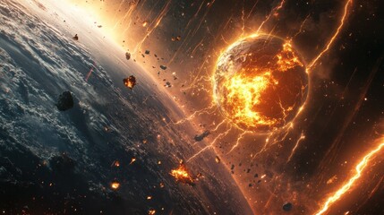 The terrifying sight of Earth being destroyed by a flash of celestial lightning, background wallpaper AI generated image