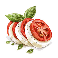 watercolor vector of Caprese Salad, high quality, isolated on a white background.