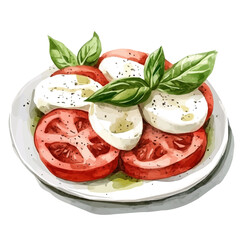 watercolor vector of Caprese Salad, high quality, isolated on a white background.