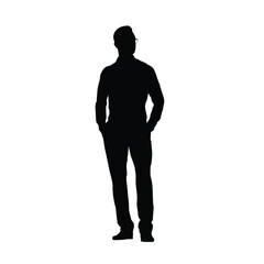 Silhouette of a Standing Man in Casual Pose with Hands in Pockets and Head Turned
