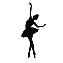 Graceful Silhouette of a Ballet Dancer in Elegant Pose on Pointe with Arms Raised