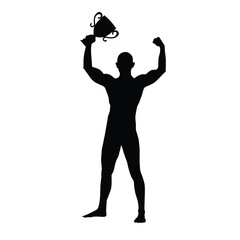 Silhouette of a Triumphant Man Raising a Trophy with Strength and Pride in a Victory Pose