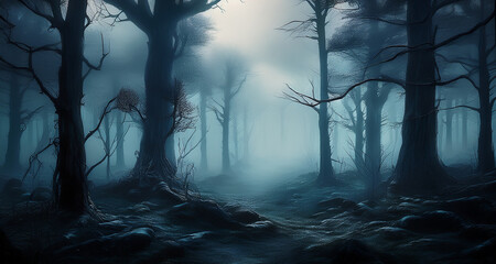 Obraz premium Rising and hands Out Of A Graveyard cemetery scary In Spooky dark Night full moon. Holiday event halloween concept. 