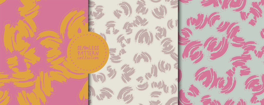 Set of seamless patterns with different smears in grunge style.  Backgrounds, prints, design elements