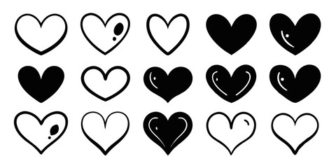 Hand drawn heart icon set colorful hearts for design projects
