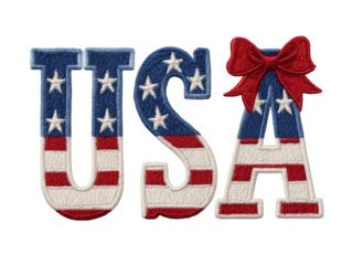 Patriotism USA embroidered letters with stars and stripes design perfect for Independence Day celebrations and American themed projects