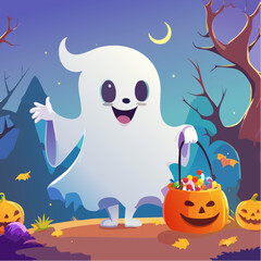 Halloween ghost with candy bucket
