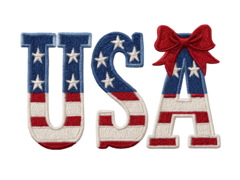 Patriotism USA embroidered letters with stars and stripes design perfect for Independence Day celebrations and American themed projects