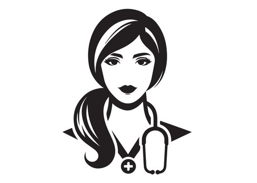 recommend clip art: women doctor logo silhouette vector, female doctor logo icon silhouette, silhouette of a female doctor logo vector illustration, women doctor silhouette vector logo on white background