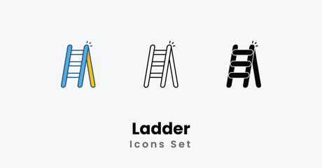 Ladder Icons thin line, Black Glyph, Colored Line vector icon stock illustration