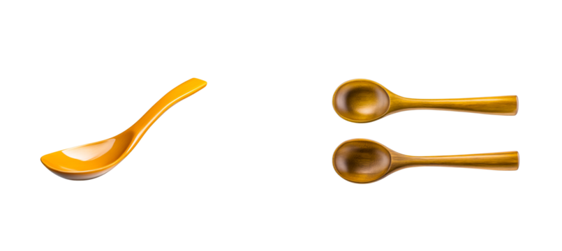 Cooking utensil assortment, spoon set on black, cut out transparent