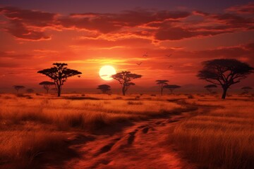 Savanna sunset landscape grassland.