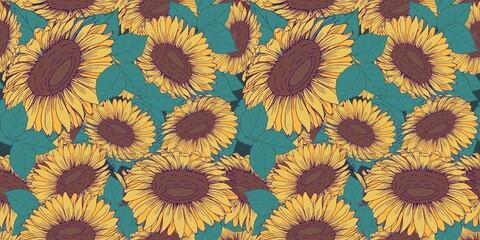 Seamless pattern of beautiful sunflower. Modern floral pattern, Vintage floral background, Pattern for design wallpaper, Gift wrap paper and fashion prints.