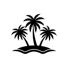 Island with Palm Tree Silhouette Vector Icon