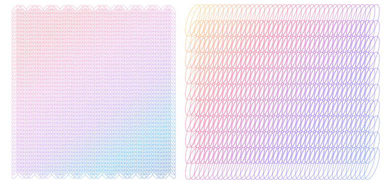 Soft rainbow color. Linear background. Design elements. Poligonal lines. Guilloche. The protective layer for banknotes, diplomas and certificates, voucher template