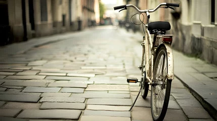 Fototapete Rund A vintage bicycle parked on a cobblestone street. © kirania