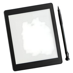 A sleek black ereader and stylus lie isolated on transparent background, ready for digital creation