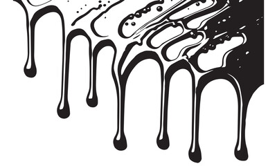 Black paint dripping down a white background creates a striking contrast, forming an abstract and artistic visual that captures attention with its fluid texture and bold design