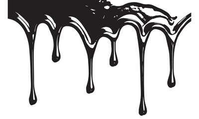 Black paint dripping down a white background creates a striking contrast, forming an abstract and artistic visual that captures attention with its fluid texture and bold design