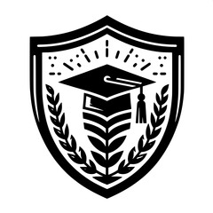 Black and White SVG of an Academic Shield Emblem