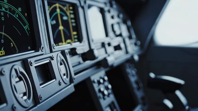 Multiple views of an airplane cockpit displaying various flight data on screens and analog gauges, providing insights into the complex instrumentation used by pilots during flight