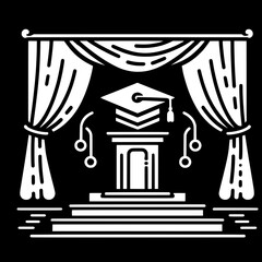Naklejka premium Black and White SVG of a Graduation Stage