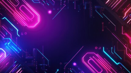 Neon circuit pattern with empty space in the middle for customizable text or graphics, background wallpaper AI generated image