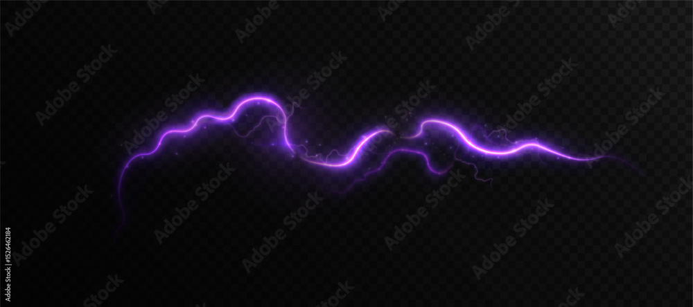 Leinwandbilder purple light lightning with wave-like glow and energetic sparks on dark background. suitable for spe