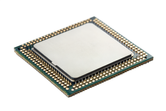 Close up view of a central processor unit isolated on transparent background