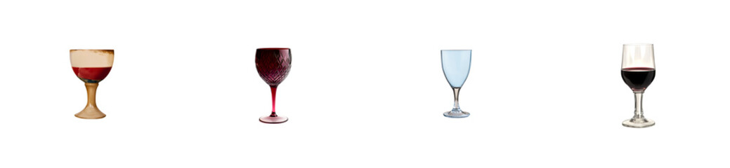 Obraz premium Four different wine glass styles on dark background, cut out transparent