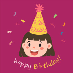 Birthday girl badge for sticker and birthday card invitation.