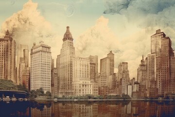 Obraz premium The Overturned new york in summer architecture metropolis cityscape.