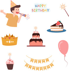 Birthday Party element set. Flat vector illustration.
