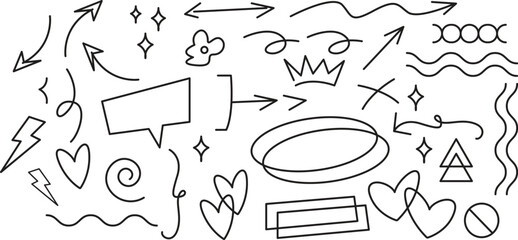 Hand drawn arrow set featuring curved, straight, dotted, and swirled arrows design, arrow vector for creative design