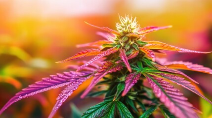 Obraz premium Close-up view of a cannabis plant displaying vibrant purple and green leaves