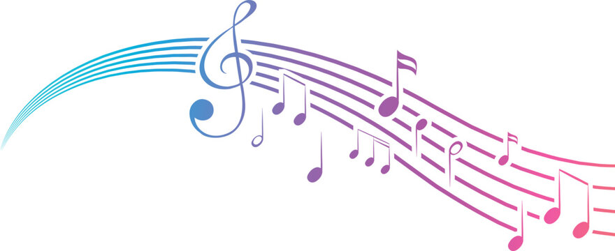 Musical notes stave line pattern symbols icon for staff and music note theme Transparent background wave Piano, jazz sound notes Fun vector key sign Classic clef Doodle
