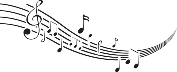 Musical notes stave line pattern symbols icon for staff and music note theme Transparent background wave Piano, jazz sound notes Fun vector key sign Classic clef Doodle