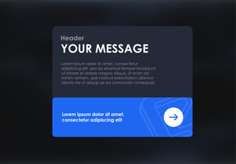 Modern UI Design Template with Header and Message Placeholder - Blue and Dark Theme