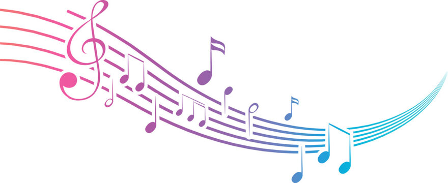 Musical notes stave line pattern symbols icon for staff and music note theme Transparent background wave Piano, jazz sound notes Fun vector key sign Classic clef Doodle
