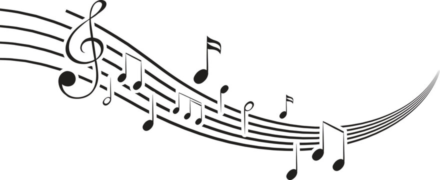Musical notes stave line pattern symbols icon for staff and music note theme Transparent background wave Piano, jazz sound notes Fun vector key sign Classic clef Doodle