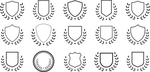 Vintage silhouette shield vector icon set on white background