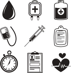 Medical Icons Blood Transfusion, Syringe, and Healthcare Symbols
