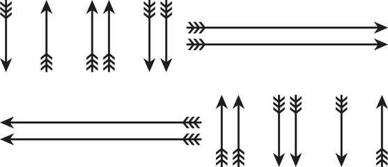 Bow arrow set with feathers isolated on white background. Vector 