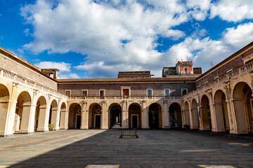Realistic view of historical streets of Catania, Sicily, facade of old buildings. Winer time